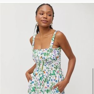 Hill House Strapless Dress - White and Green Floral